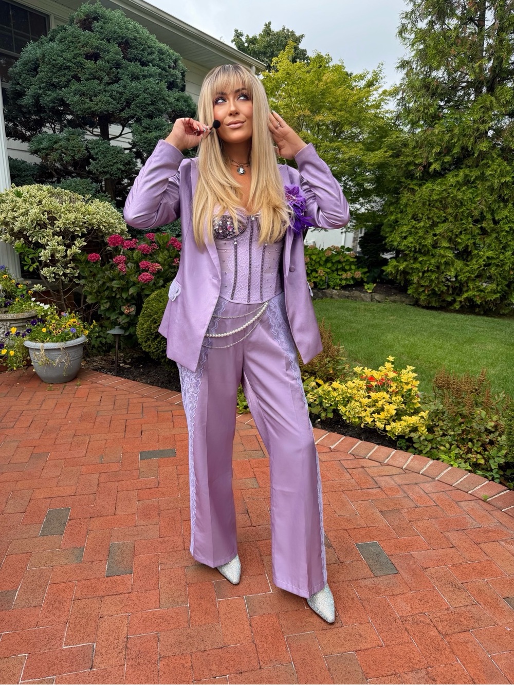 Lizzie McGuire / Hilary Duff handmade!Lavender Satin Wide-Leg Pants & Blazer Set